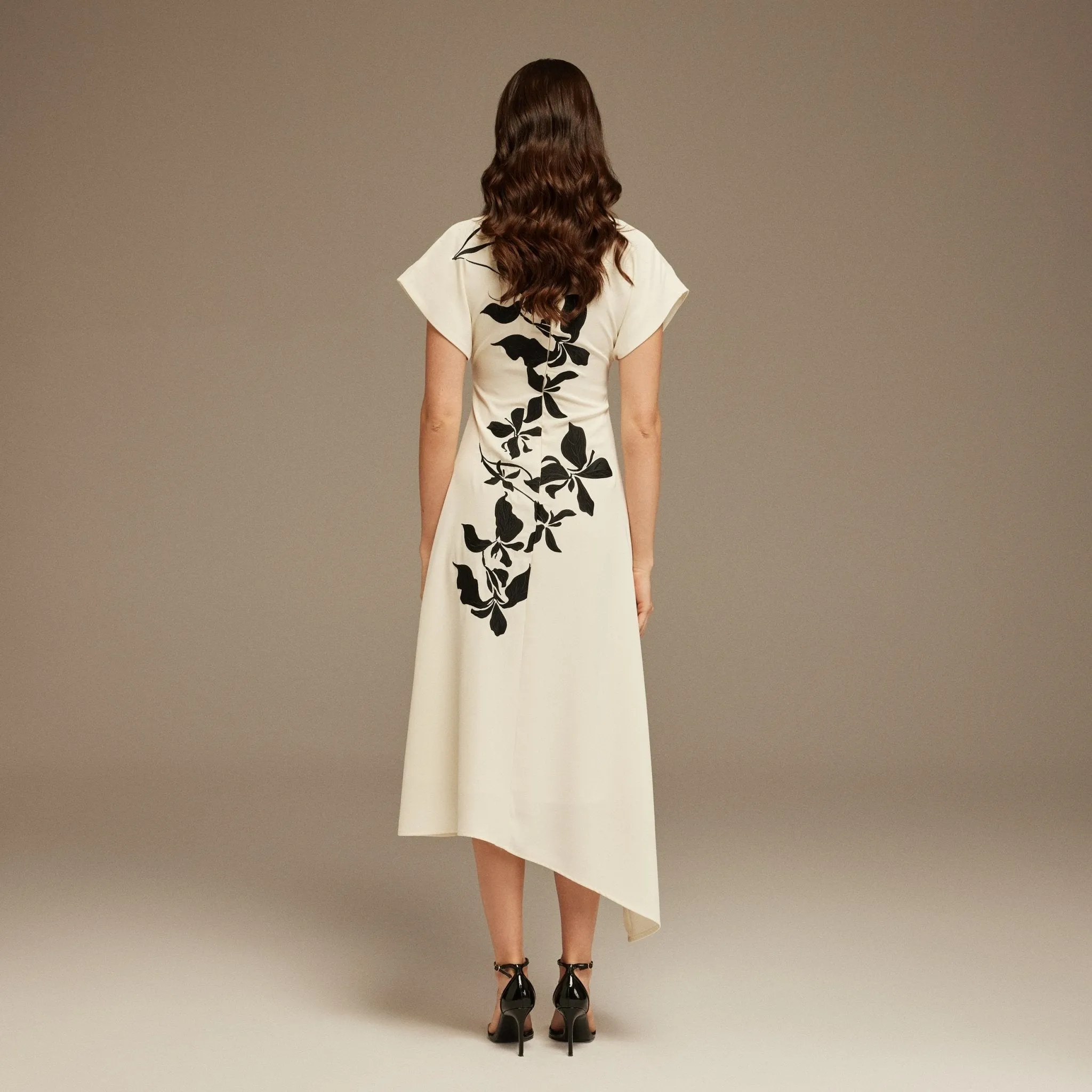 Short Sleeve Asymmetric Printed Midi Dress