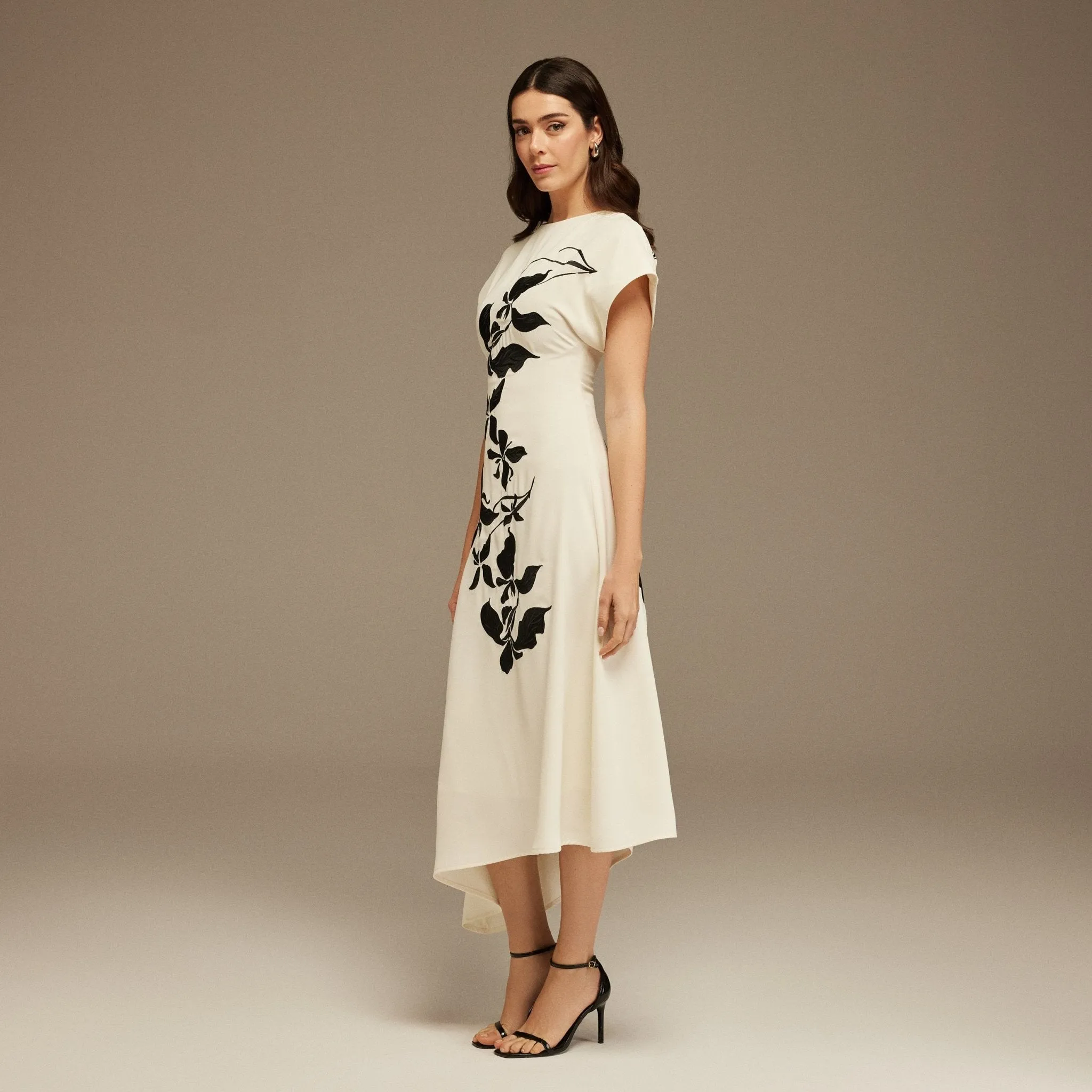 Short Sleeve Asymmetric Printed Midi Dress
