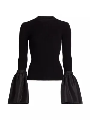 SIMKHAI Agata Rib-Knit Bell-Sleeve Sweater