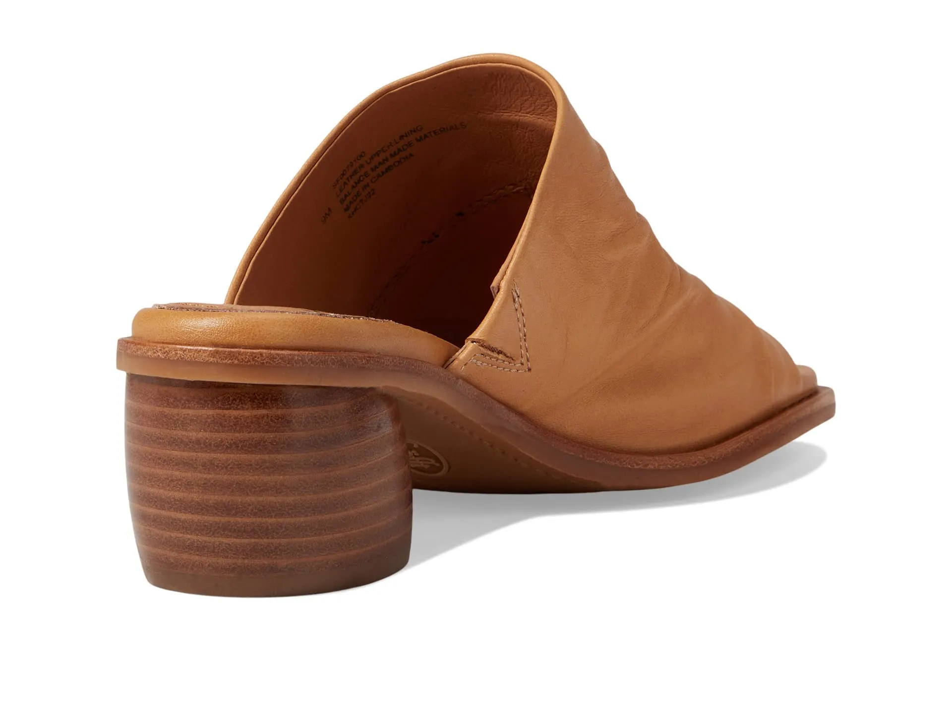 Sofft Chrissie - Heels for Women - Supple Ruched Leather Upper - Round Open Toe - Rounded Stacked Heel Caramel 8 M (B)