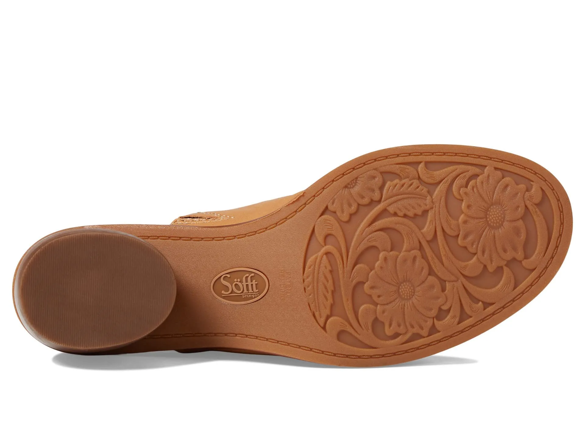 Sofft Chrissie - Heels for Women - Supple Ruched Leather Upper - Round Open Toe - Rounded Stacked Heel Caramel 8 M (B)