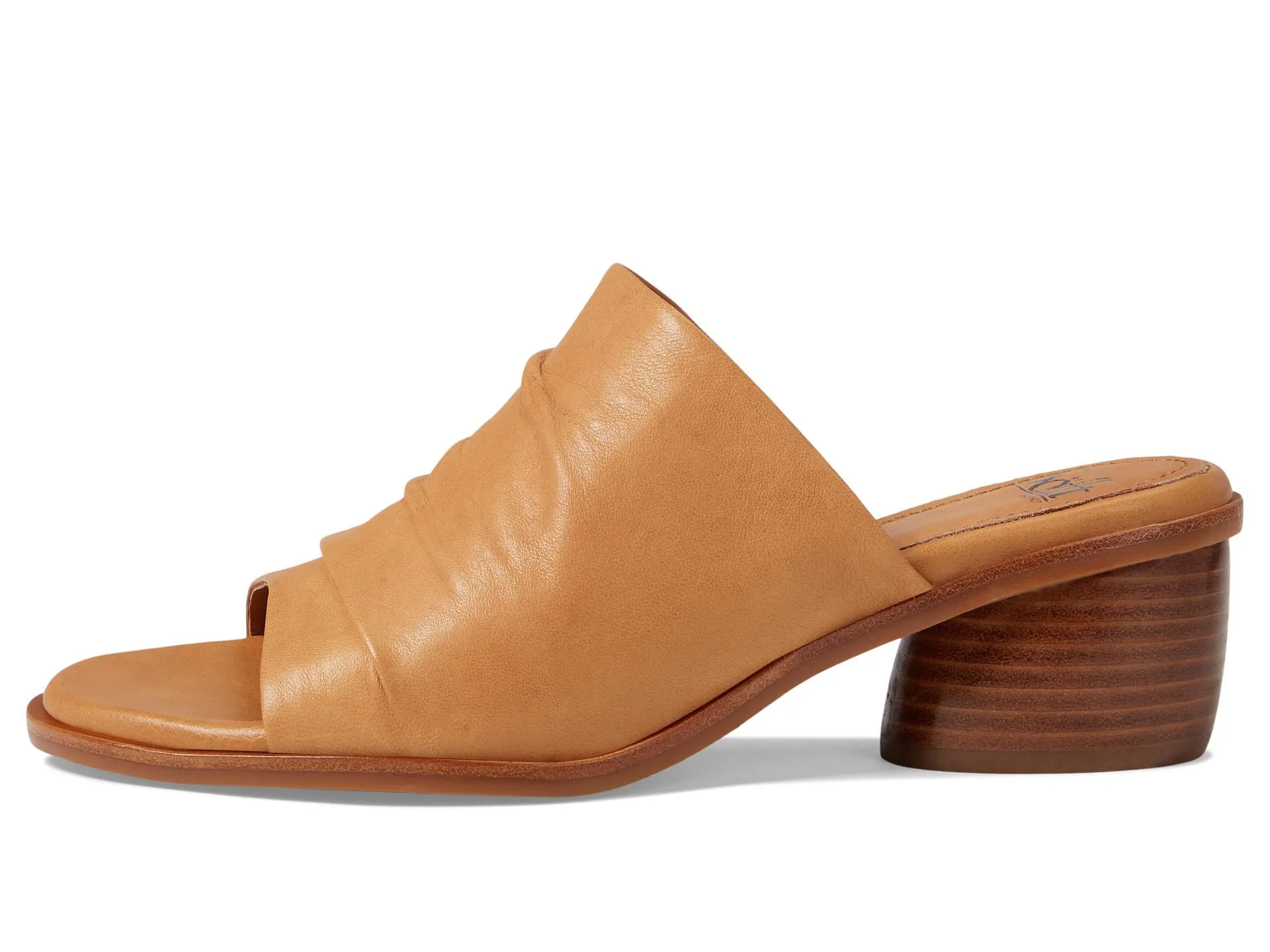Sofft Chrissie - Heels for Women - Supple Ruched Leather Upper - Round Open Toe - Rounded Stacked Heel Caramel 8 M (B)
