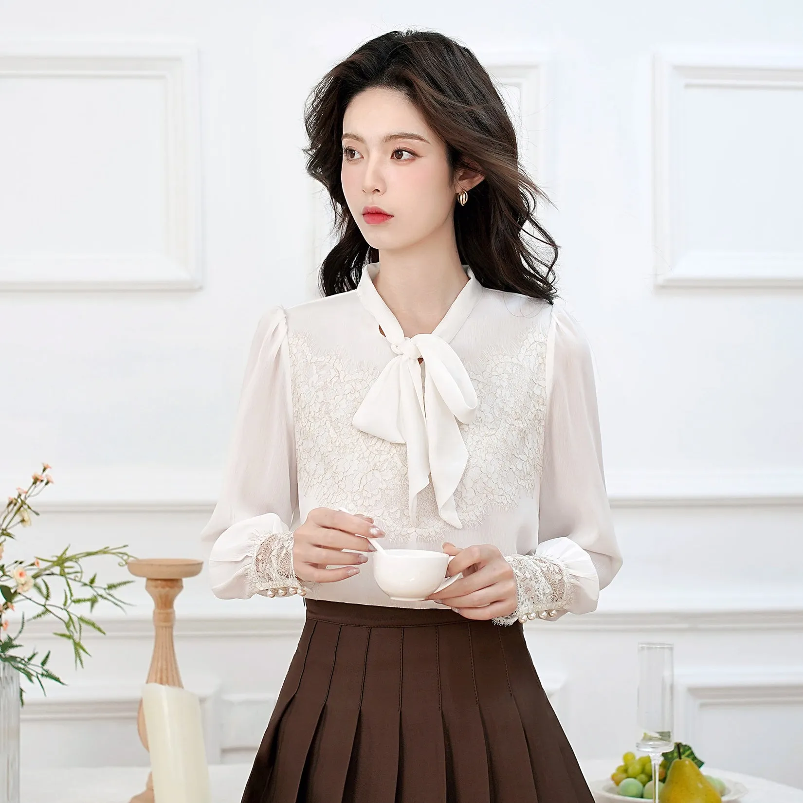Soft and Breezy Women's Blouse Featuring Lace and Patchwork