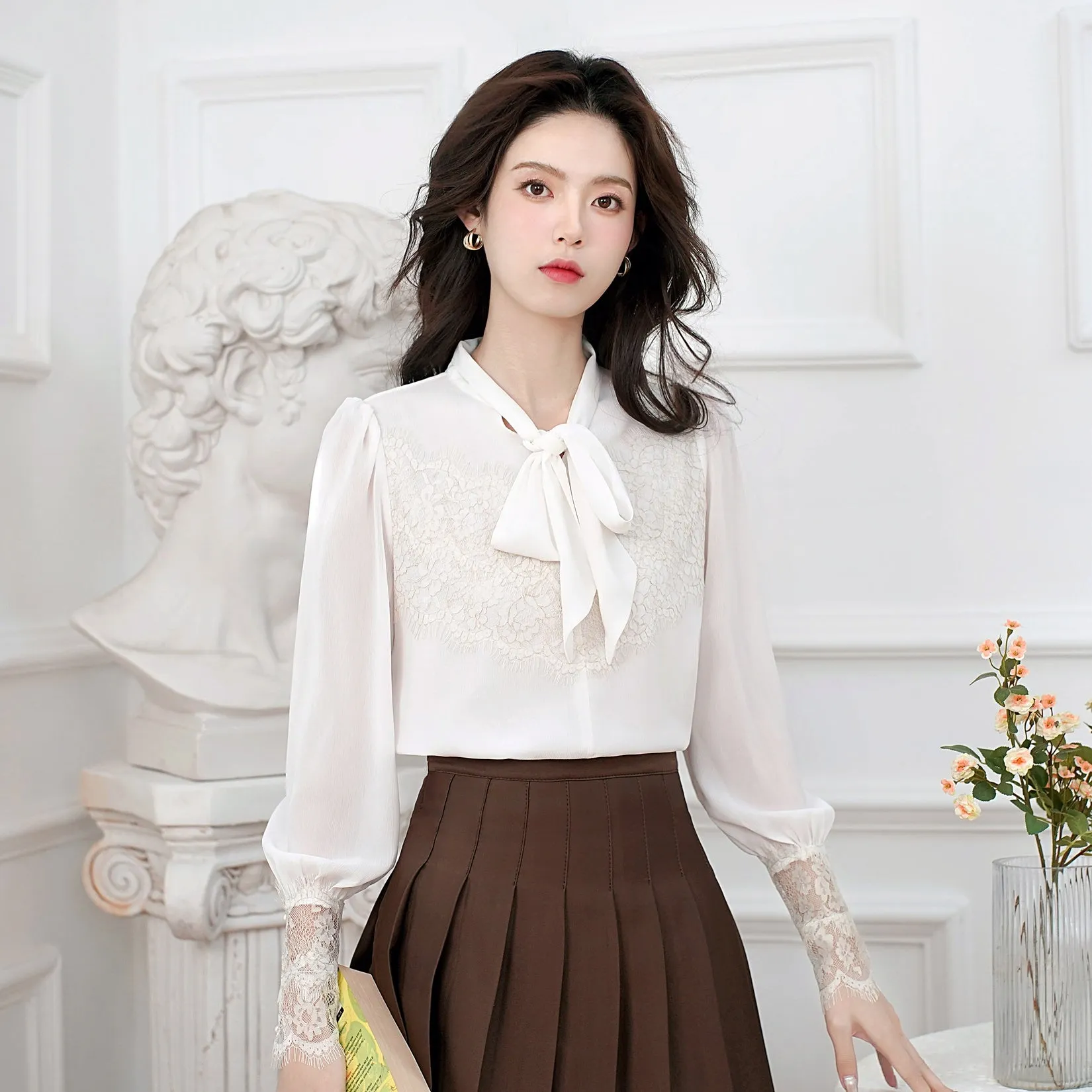 Soft and Breezy Women's Blouse Featuring Lace and Patchwork