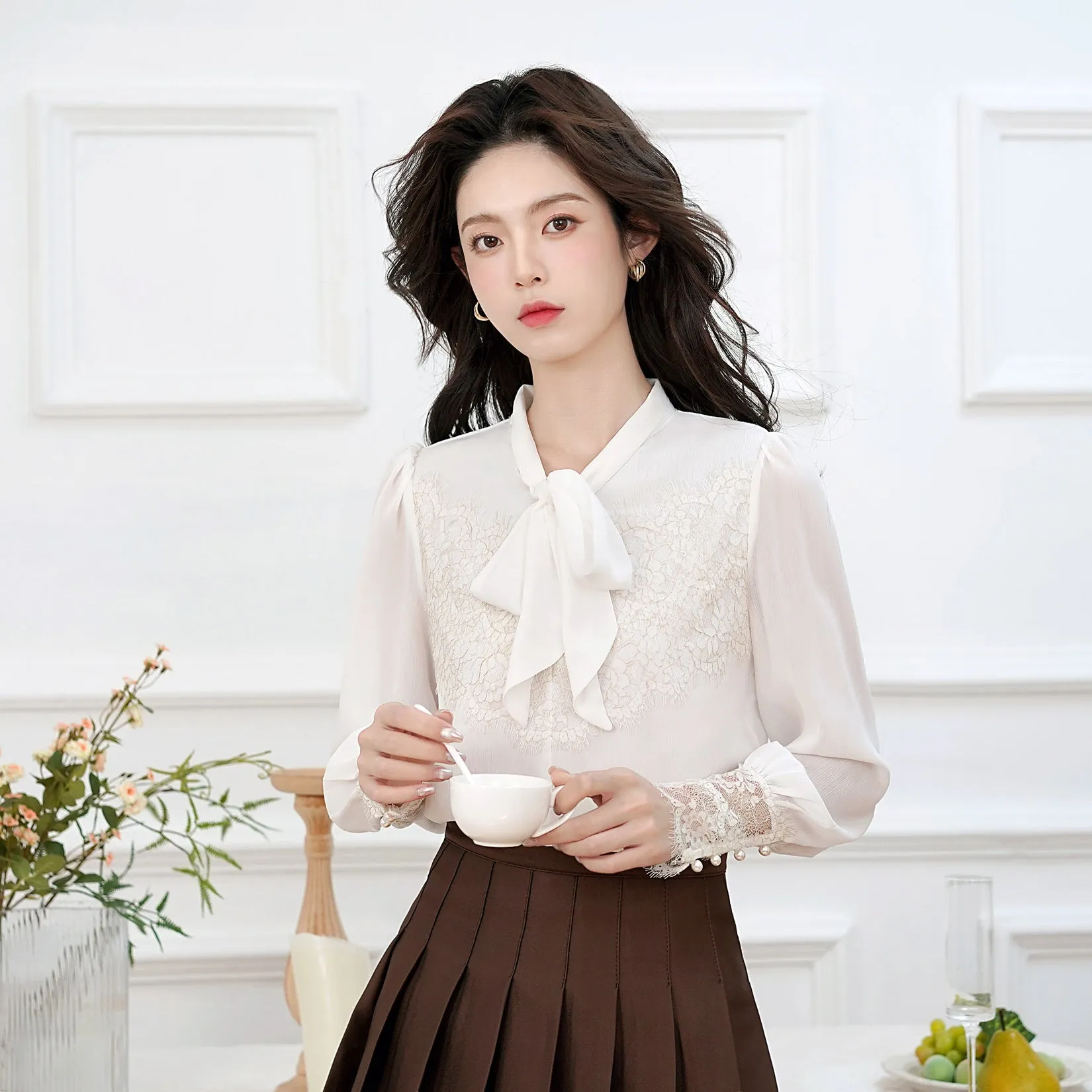 Soft and Breezy Women's Blouse Featuring Lace and Patchwork