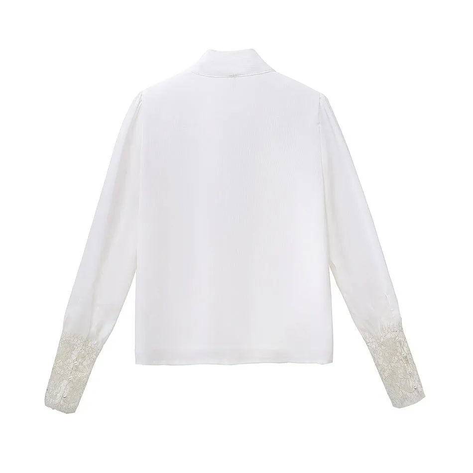 Soft and Breezy Women's Blouse Featuring Lace and Patchwork
