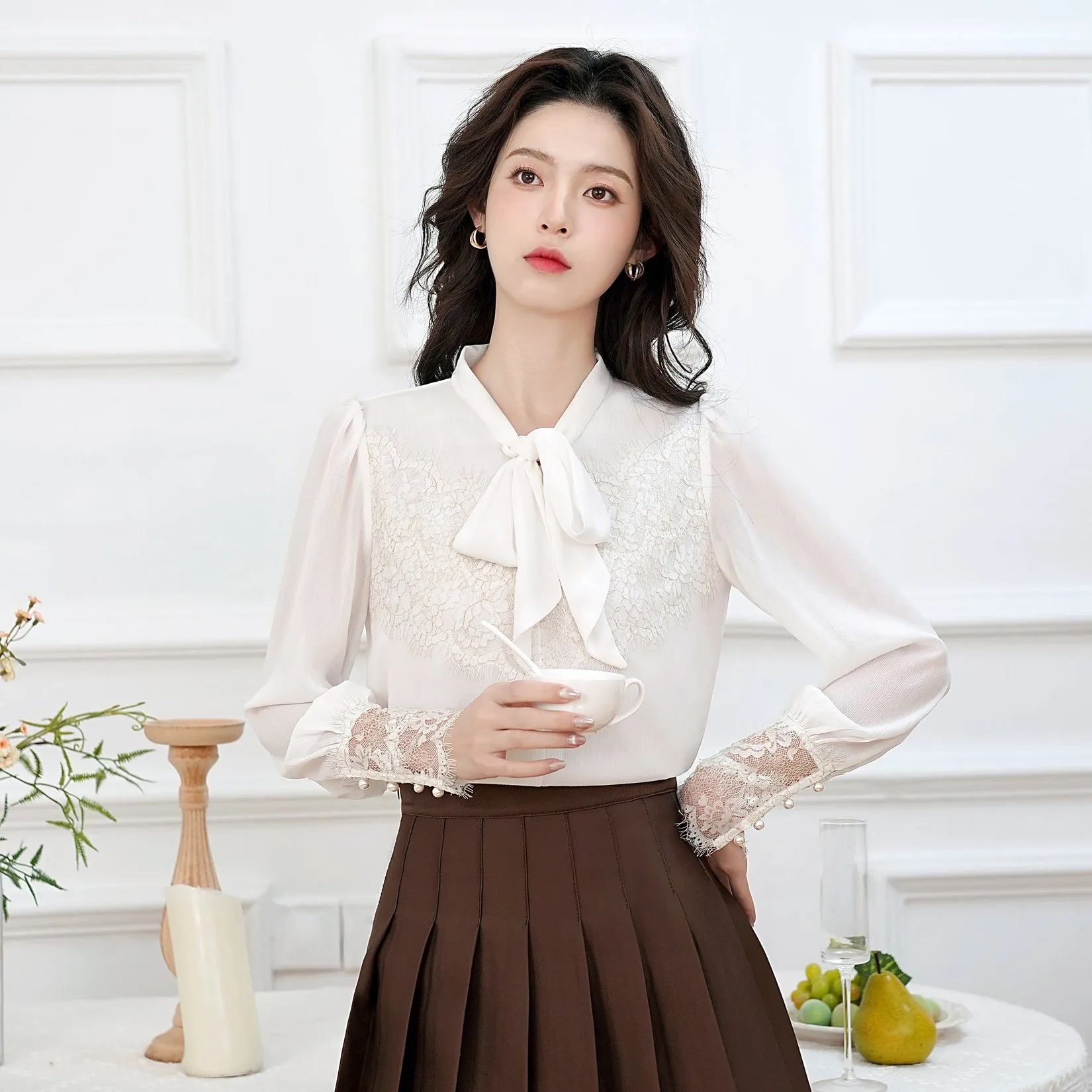 Soft and Breezy Women's Blouse Featuring Lace and Patchwork