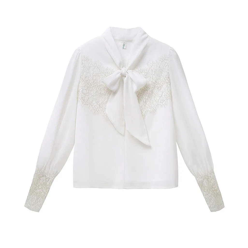 Soft and Breezy Women's Blouse Featuring Lace and Patchwork