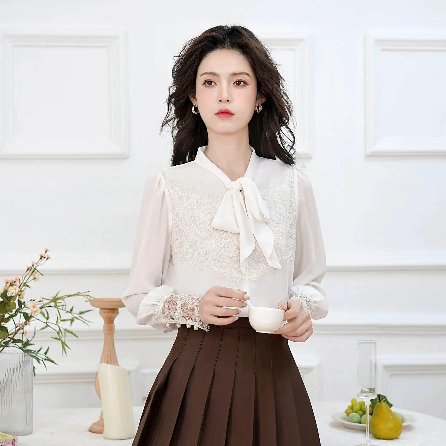 Soft and Breezy Women's Blouse Featuring Lace and Patchwork