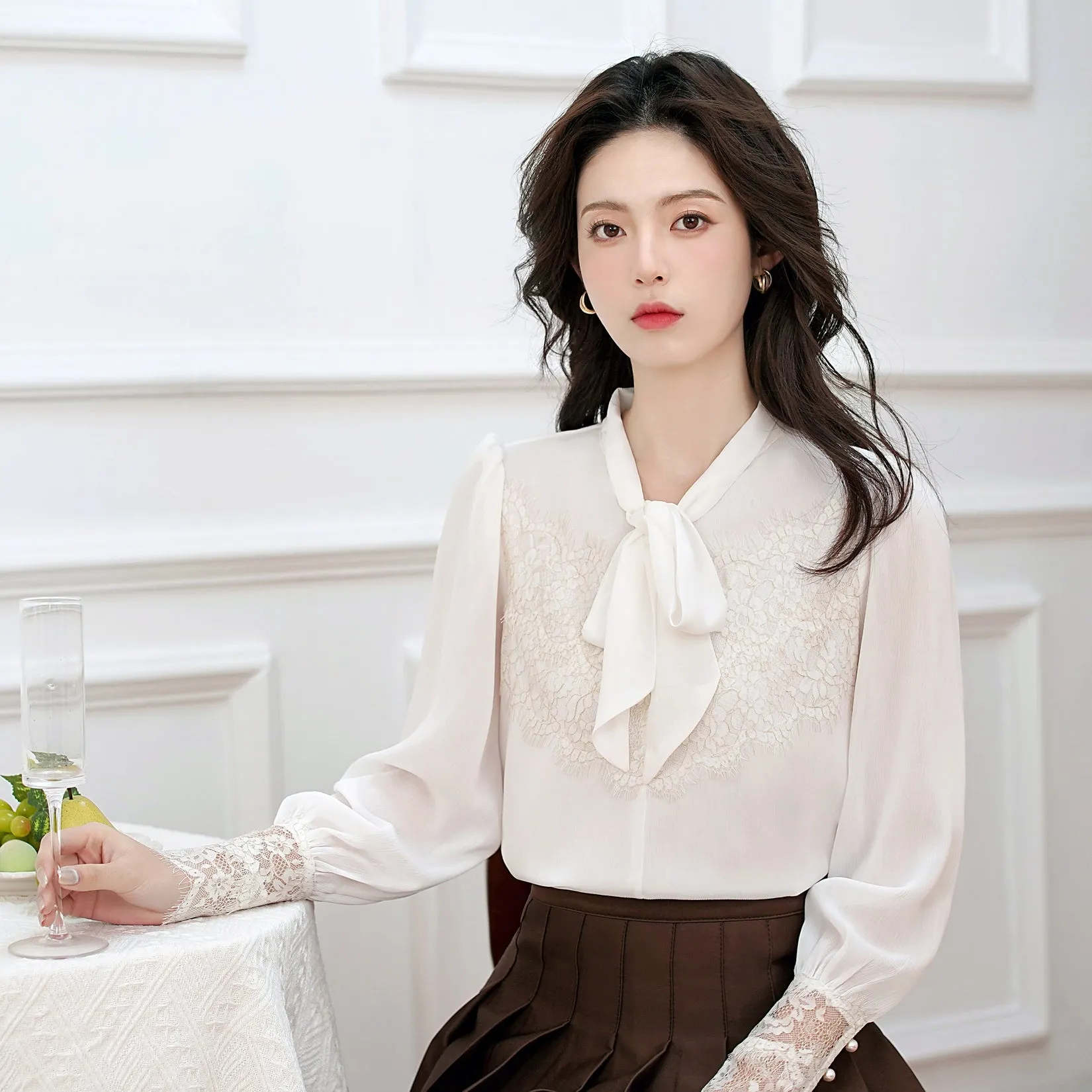 Soft and Breezy Women's Blouse Featuring Lace and Patchwork