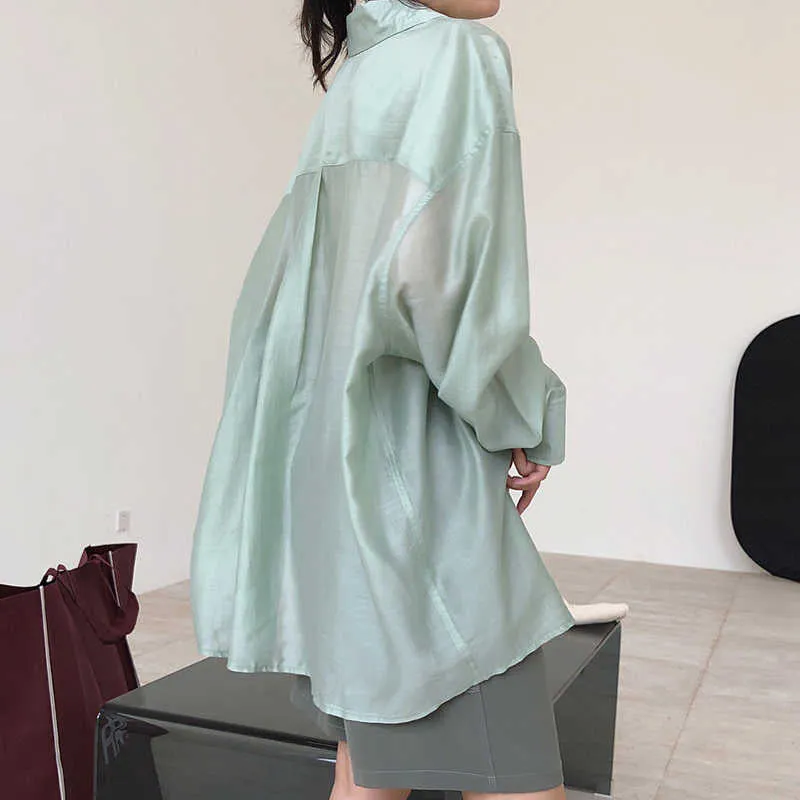 Solid Shirts For Lapel Long Sleeve Patchwork Pockets Single Breasted Minimalist Blouses