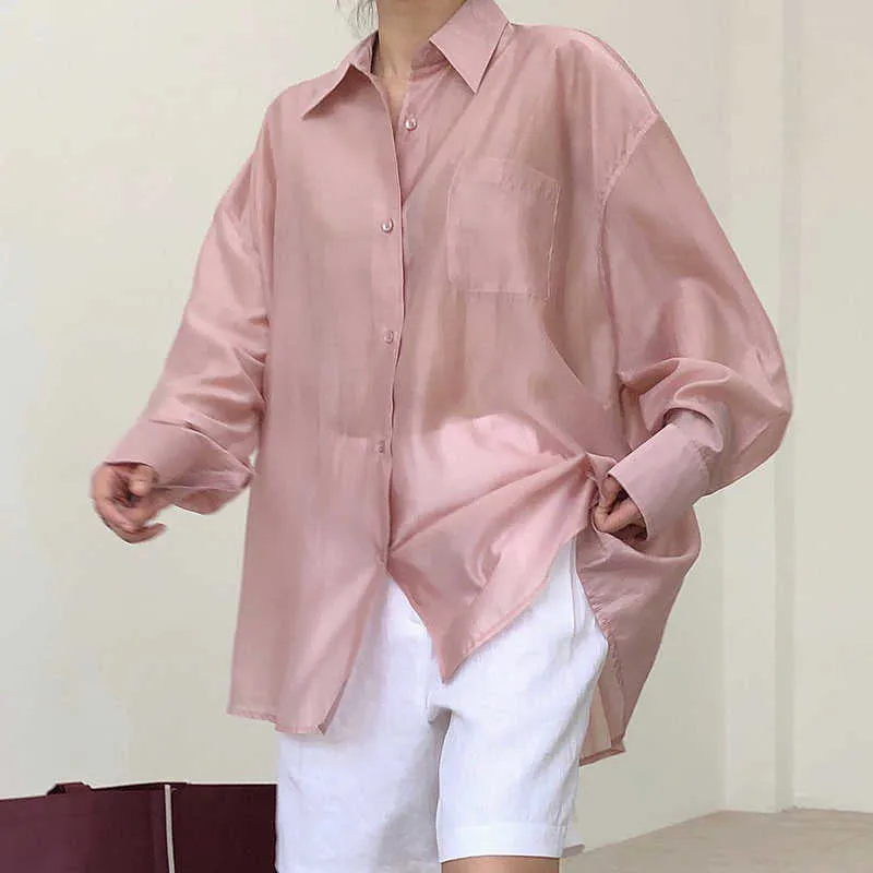 Solid Shirts For Lapel Long Sleeve Patchwork Pockets Single Breasted Minimalist Blouses