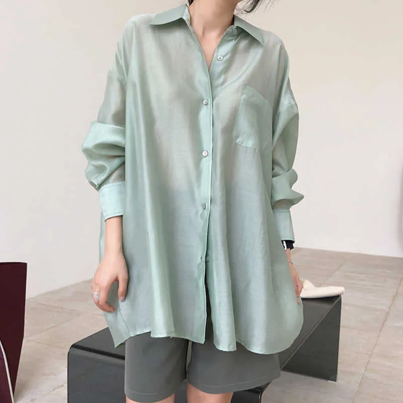 Solid Shirts For Lapel Long Sleeve Patchwork Pockets Single Breasted Minimalist Blouses