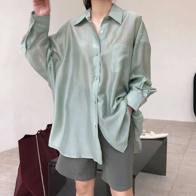 Solid Shirts For Lapel Long Sleeve Patchwork Pockets Single Breasted Minimalist Blouses