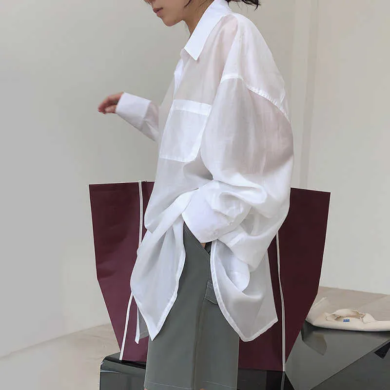 Solid Shirts For Lapel Long Sleeve Patchwork Pockets Single Breasted Minimalist Blouses