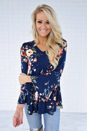 Southern Belle Floral Top ~ Navy