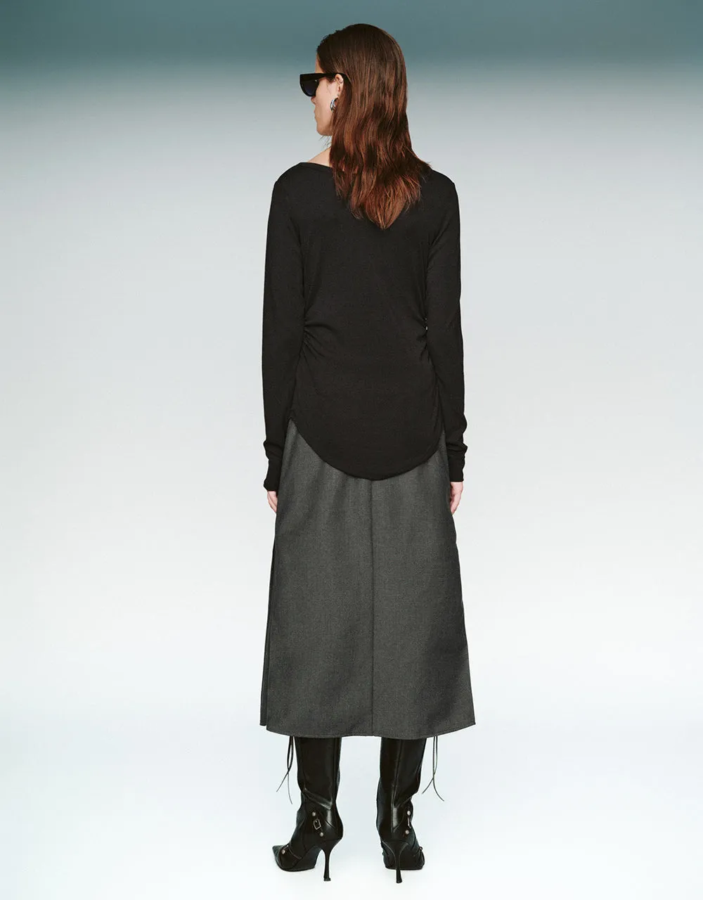Split Hem Fishtail Skirt With Belt