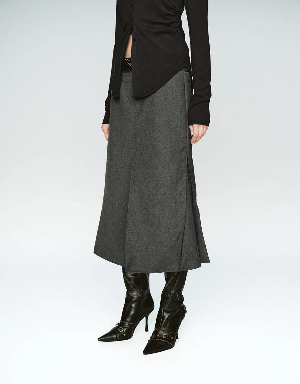 Split Hem Fishtail Skirt With Belt