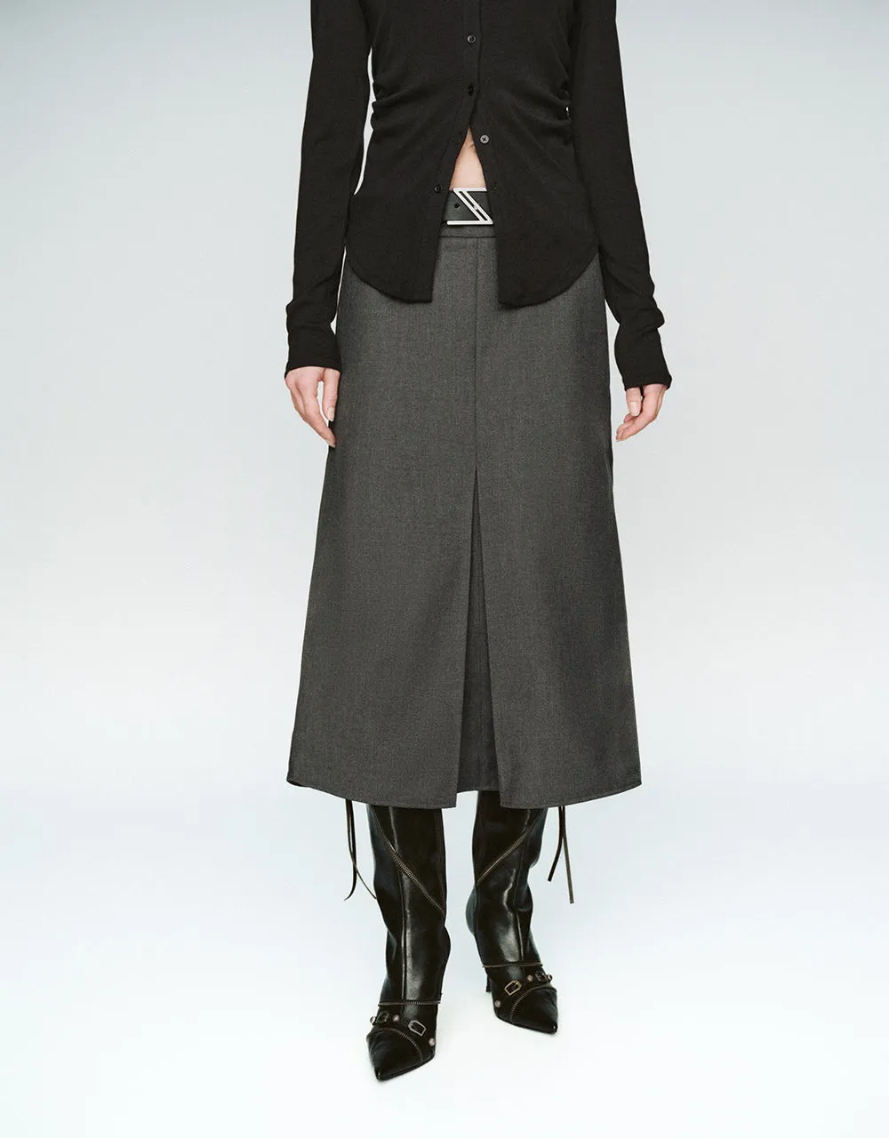 Split Hem Fishtail Skirt With Belt