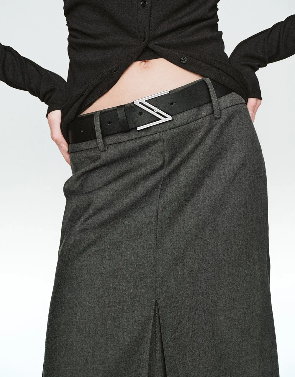 Split Hem Fishtail Skirt With Belt