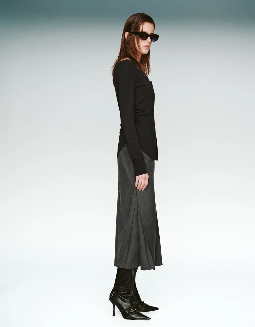 Split Hem Fishtail Skirt With Belt