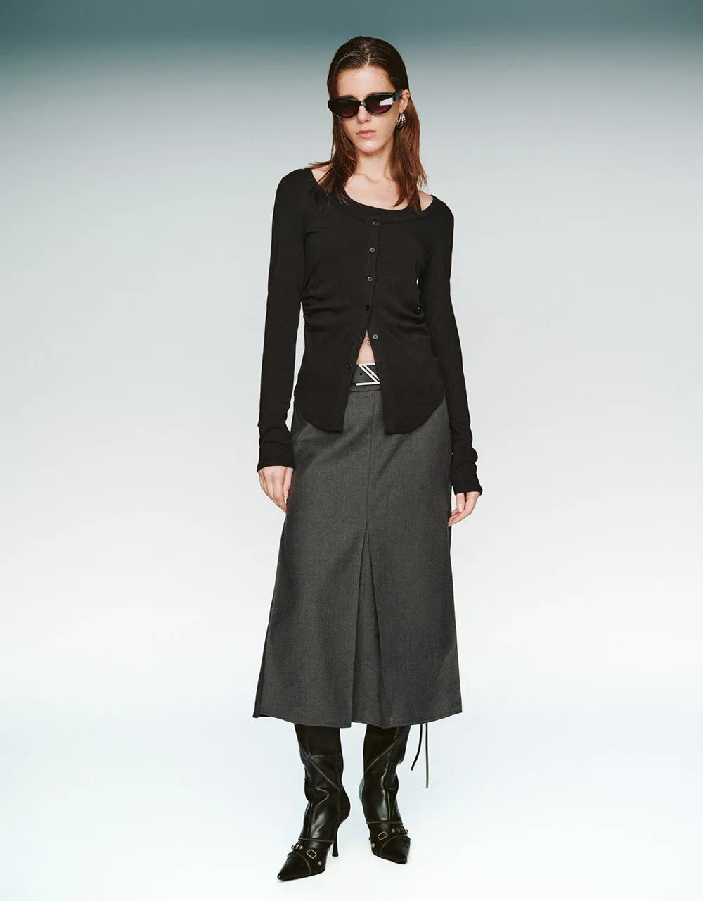 Split Hem Fishtail Skirt With Belt