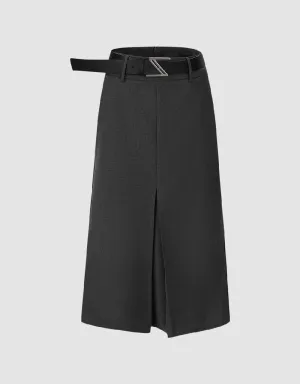 Split Hem Fishtail Skirt With Belt