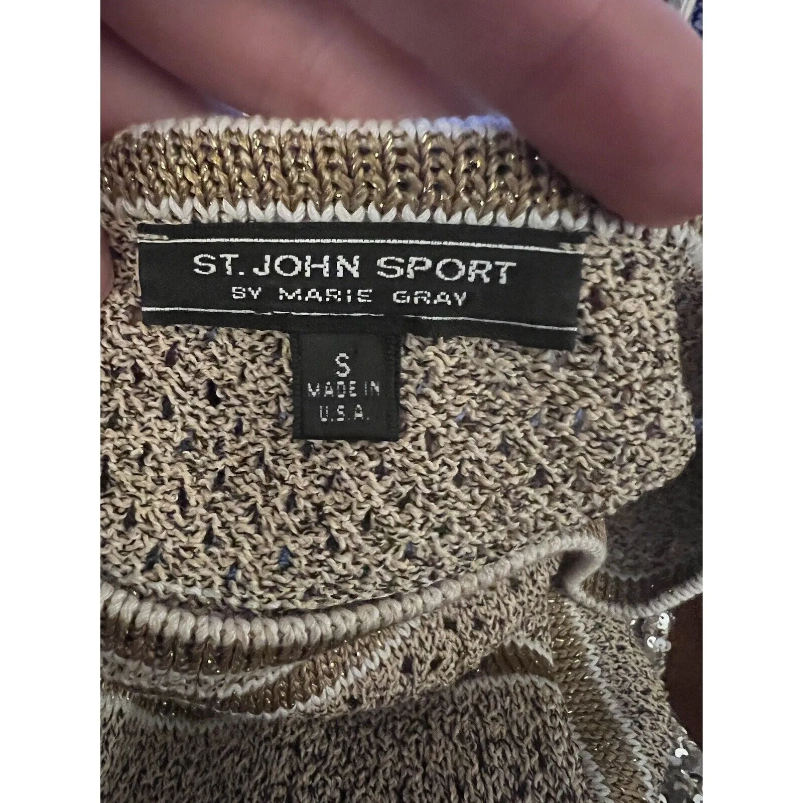 St. John Sport Women's Brown Metallic Striped Crochet Sweater Vest - Size Small