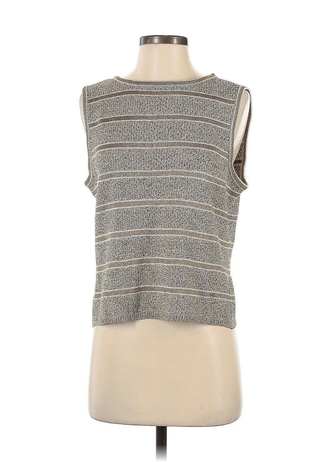 St. John Sport Women's Brown Metallic Striped Crochet Sweater Vest - Size Small