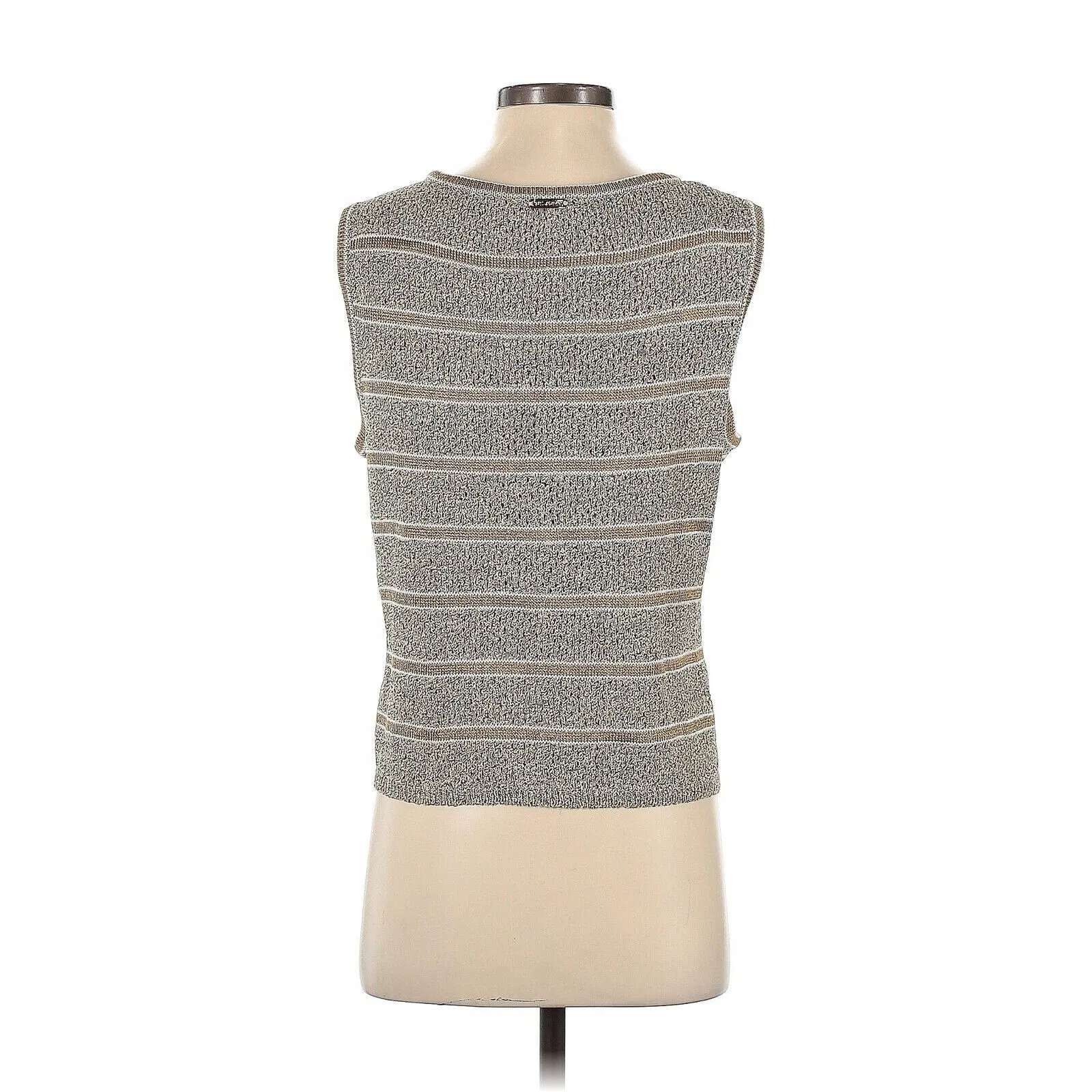 St. John Sport Women's Brown Metallic Striped Crochet Sweater Vest - Size Small