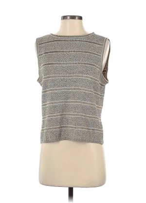 St. John Sport Women's Brown Metallic Striped Crochet Sweater Vest - Size Small
