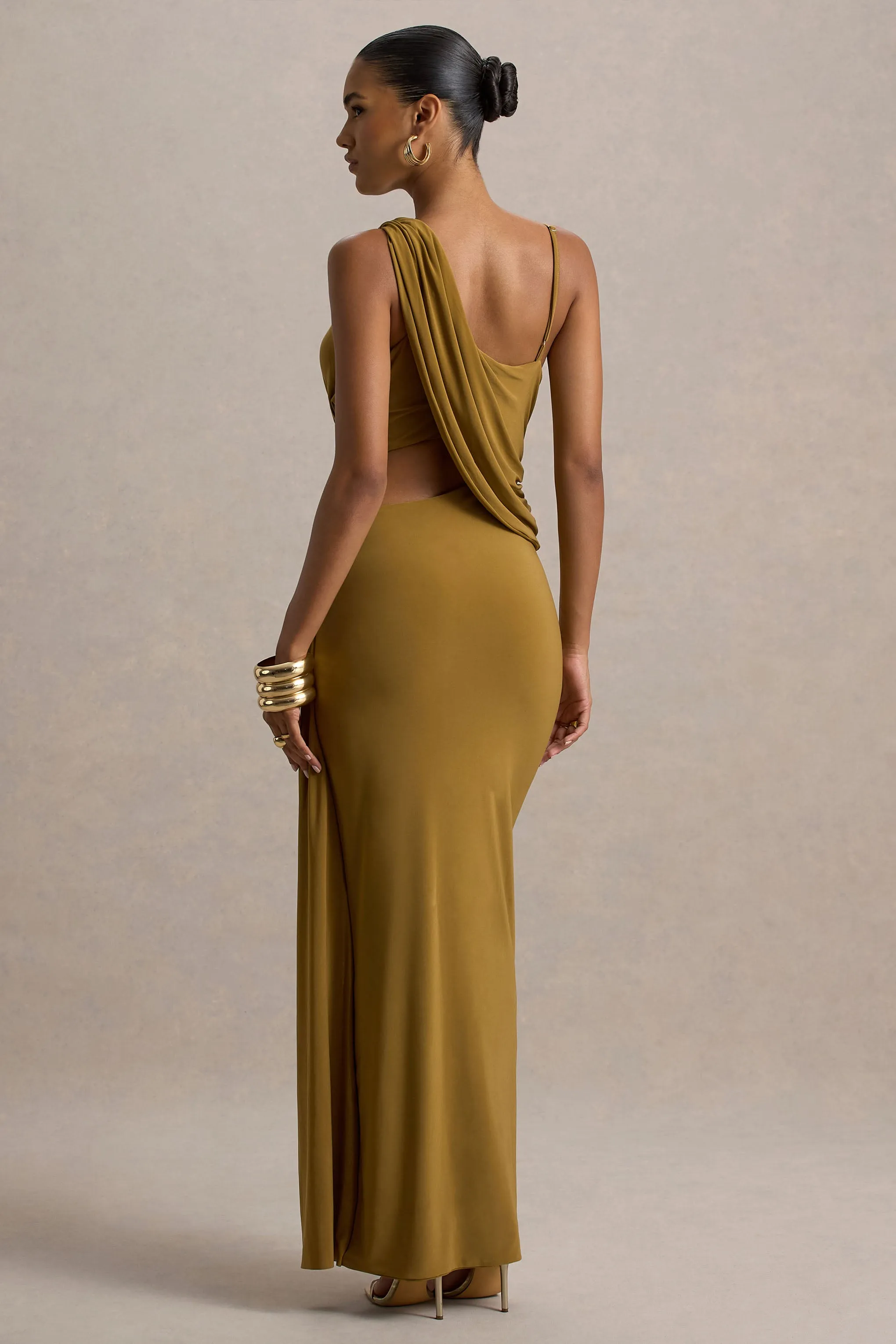 Storm | Brown Asymmetric Maxi Dress With Cut-Out Details