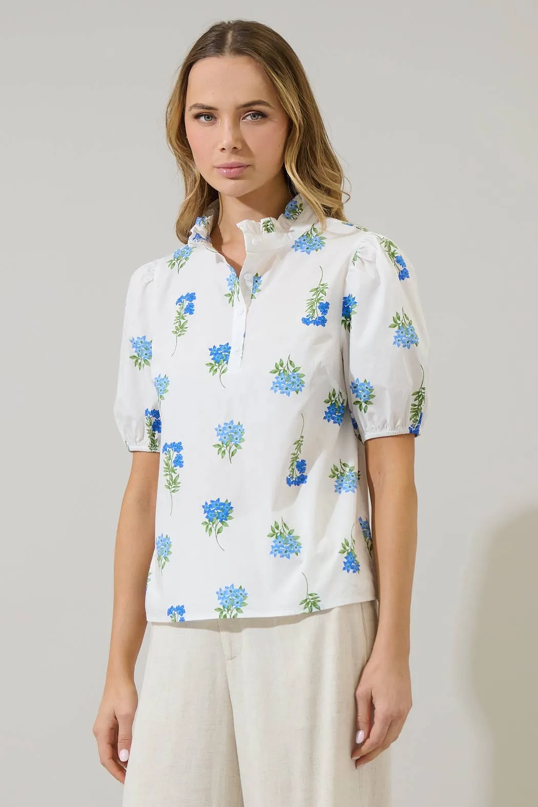 Sugarlips Jillian Floral Miraya Mock Neck Poplin Top