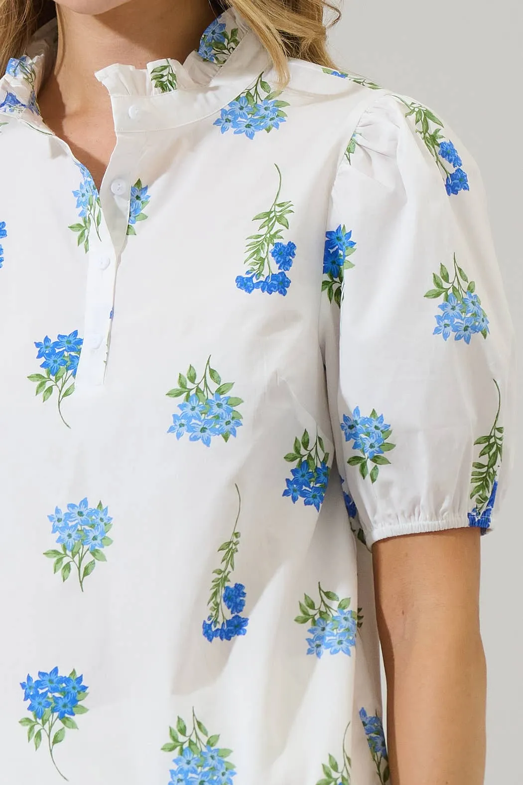 Sugarlips Jillian Floral Miraya Mock Neck Poplin Top
