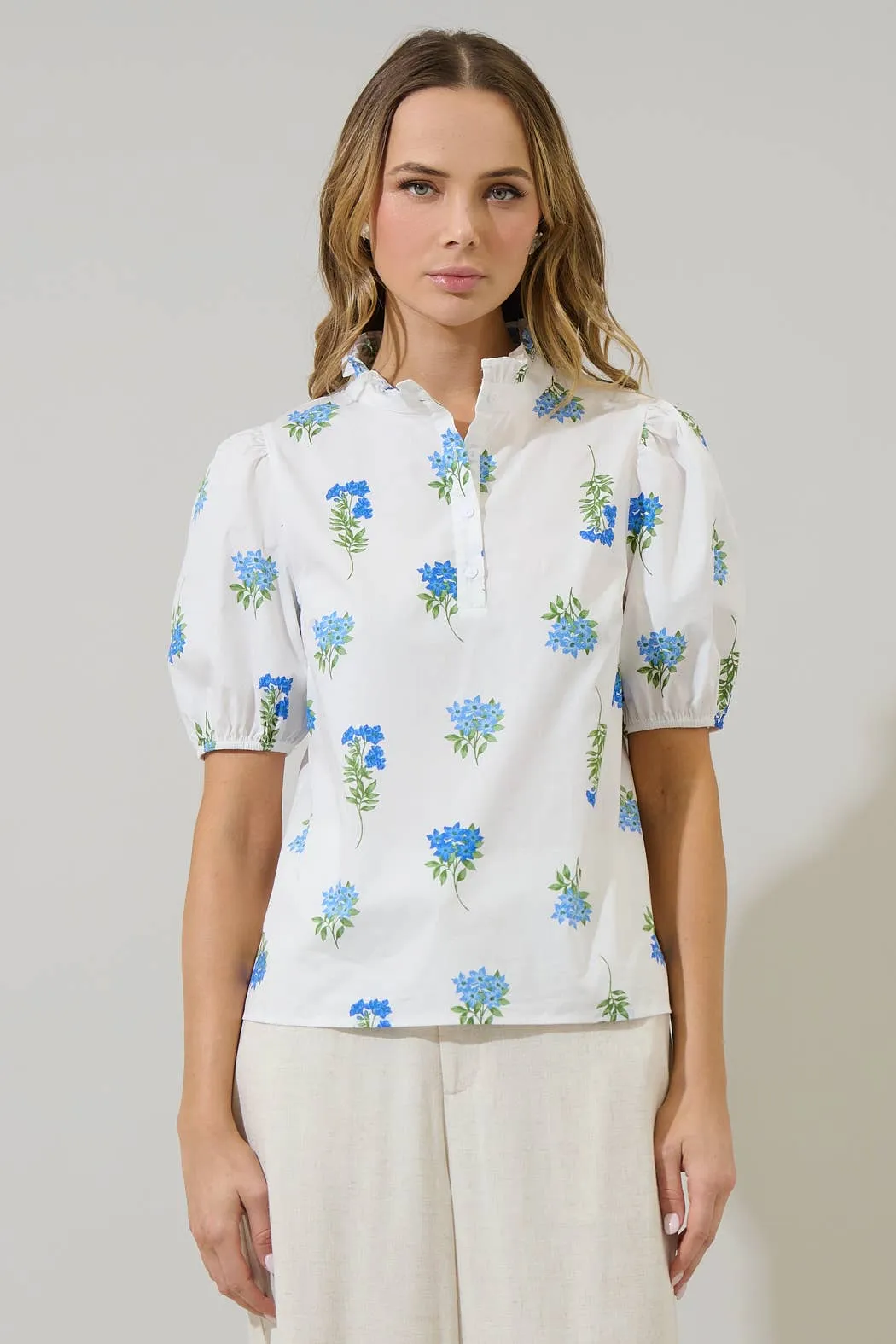 Sugarlips Jillian Floral Miraya Mock Neck Poplin Top