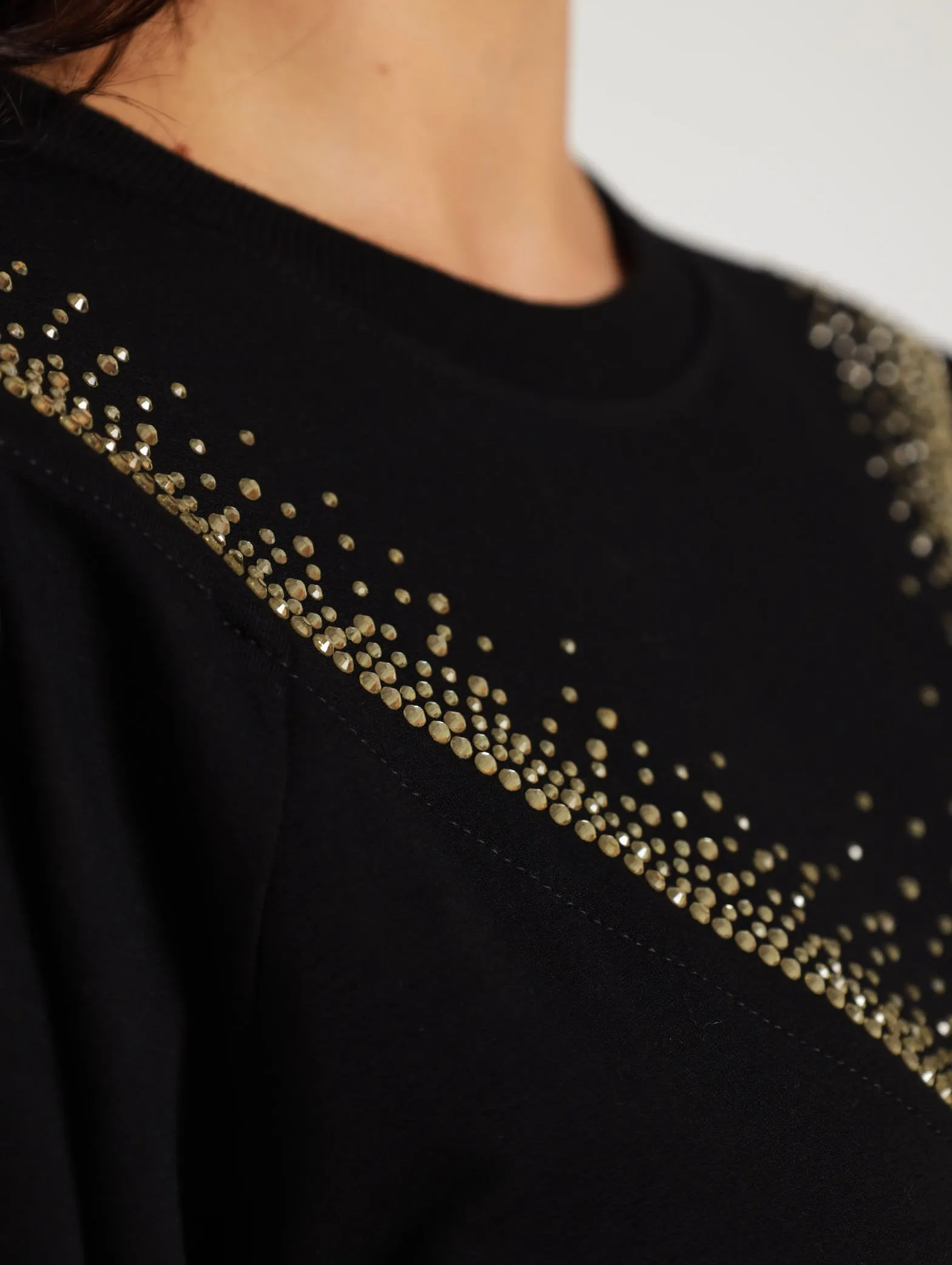 Sweat Top With Puff Sleeves - Black