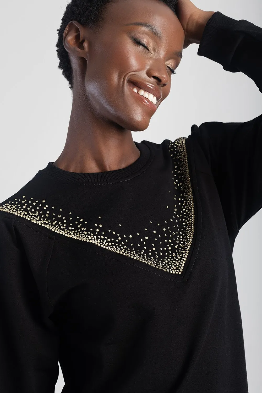 Sweat Top With Puff Sleeves - Black