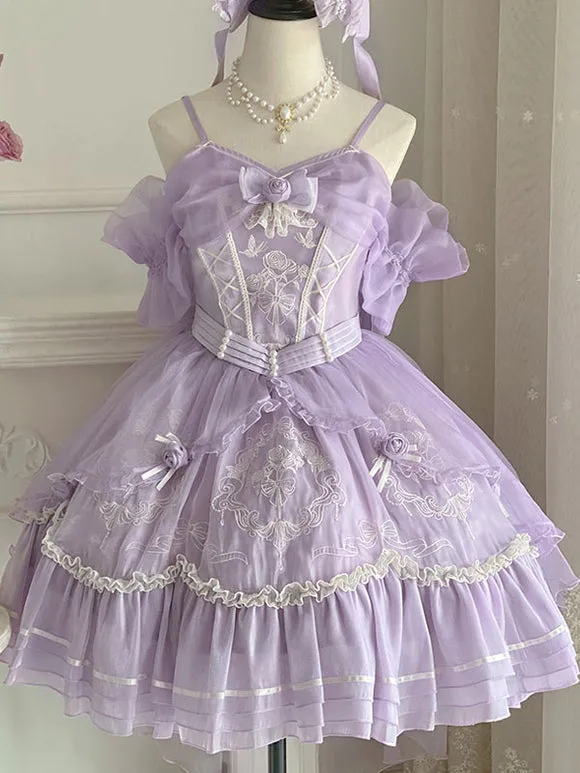 Sweet Lolita JSK Dress Embroidered Fuchsia Pink Lolita Jumper Skirts