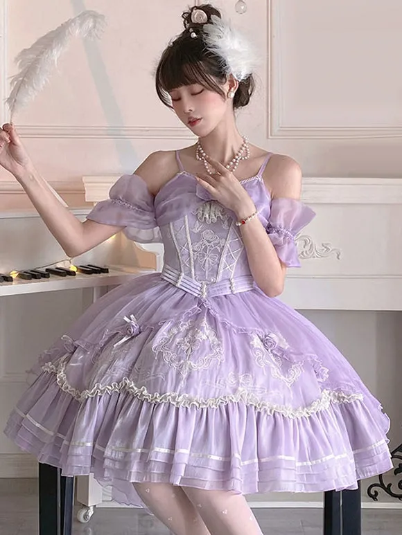 Sweet Lolita JSK Dress Embroidered Fuchsia Pink Lolita Jumper Skirts