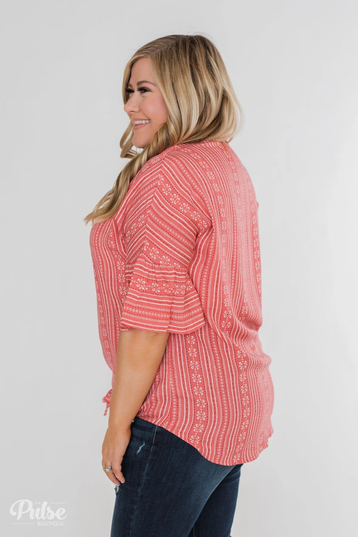 Take Me To The Tropics Front Tie Top- Grapefruit