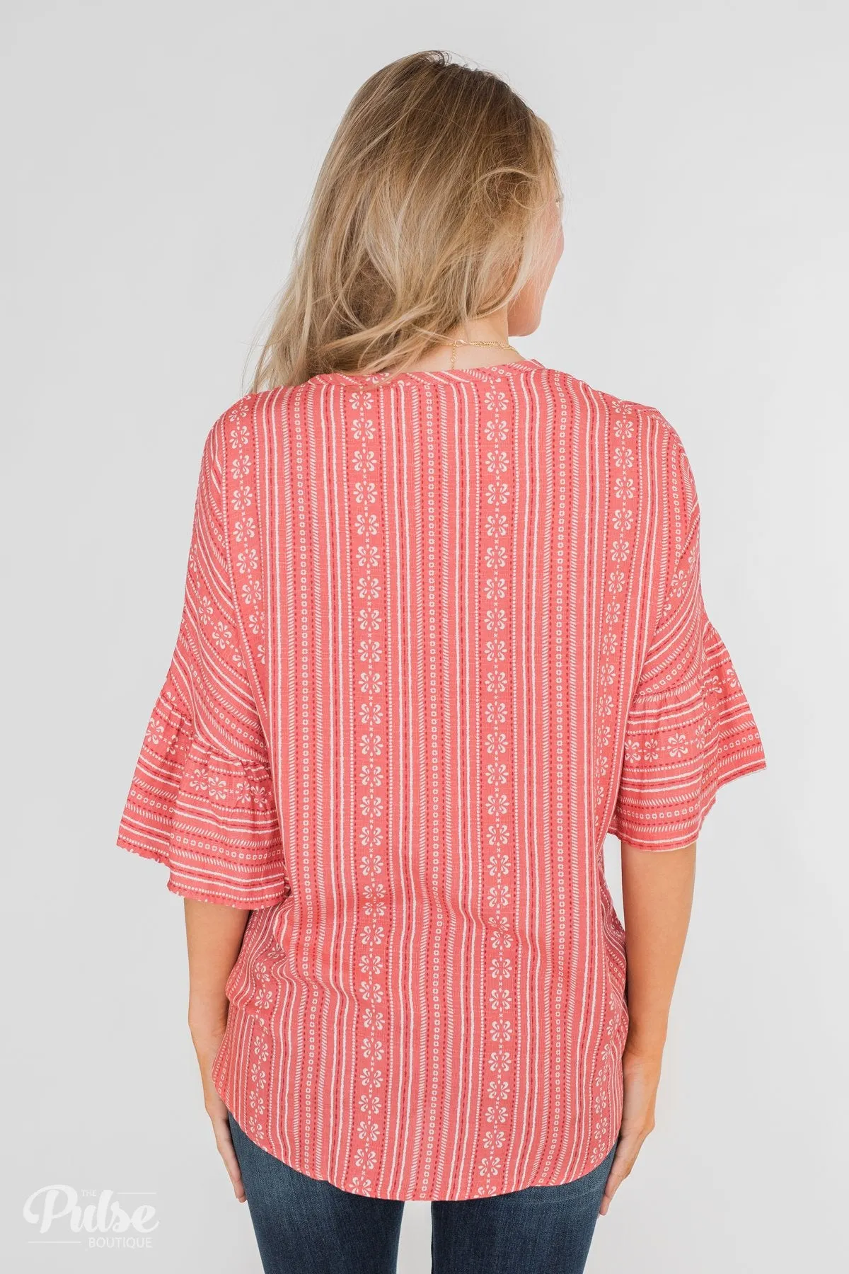 Take Me To The Tropics Front Tie Top- Grapefruit
