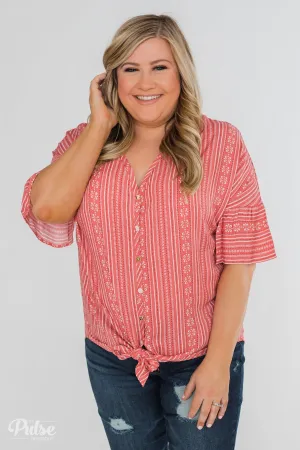 Take Me To The Tropics Front Tie Top- Grapefruit