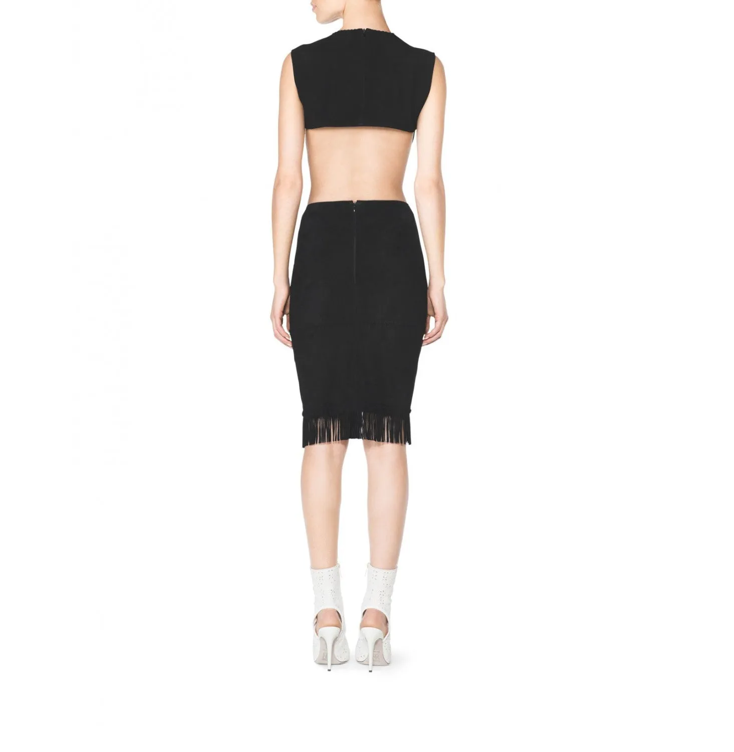 Tamara Mellon Black Suede Fringe Cutout Dress $995 NEW