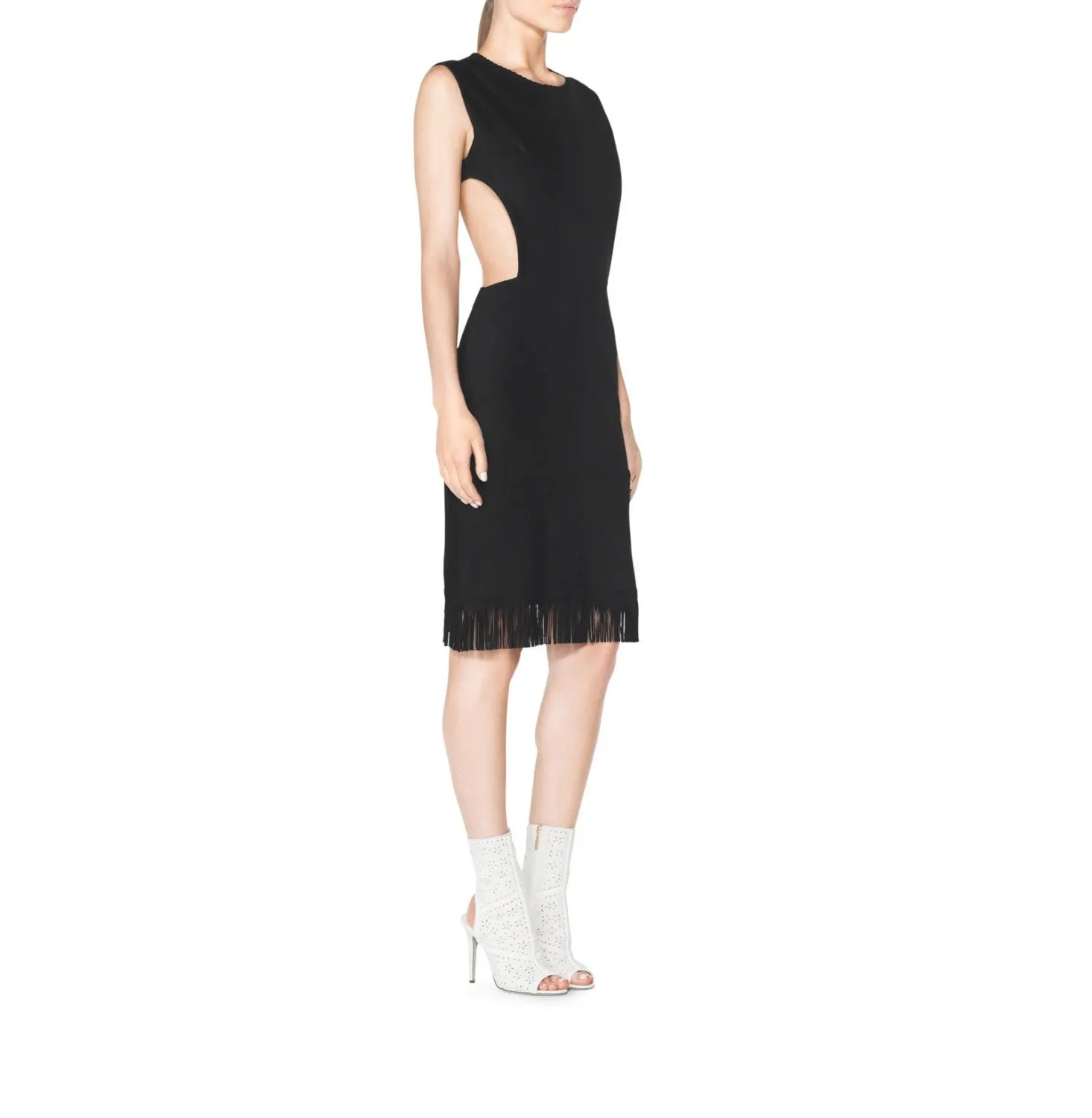 Tamara Mellon Black Suede Fringe Cutout Dress $995 NEW