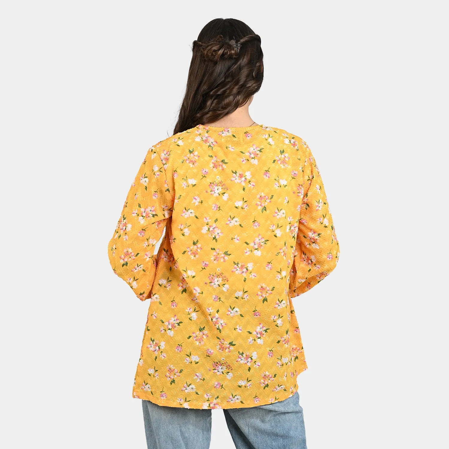 Teens Girls Printed Brochia Casual Tops-Yellow