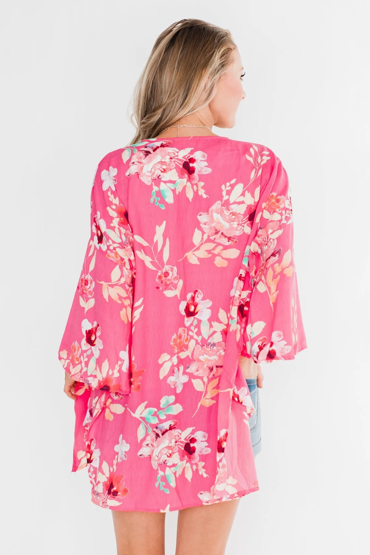 Tell Me About It Floral Kimono- Deep Pink