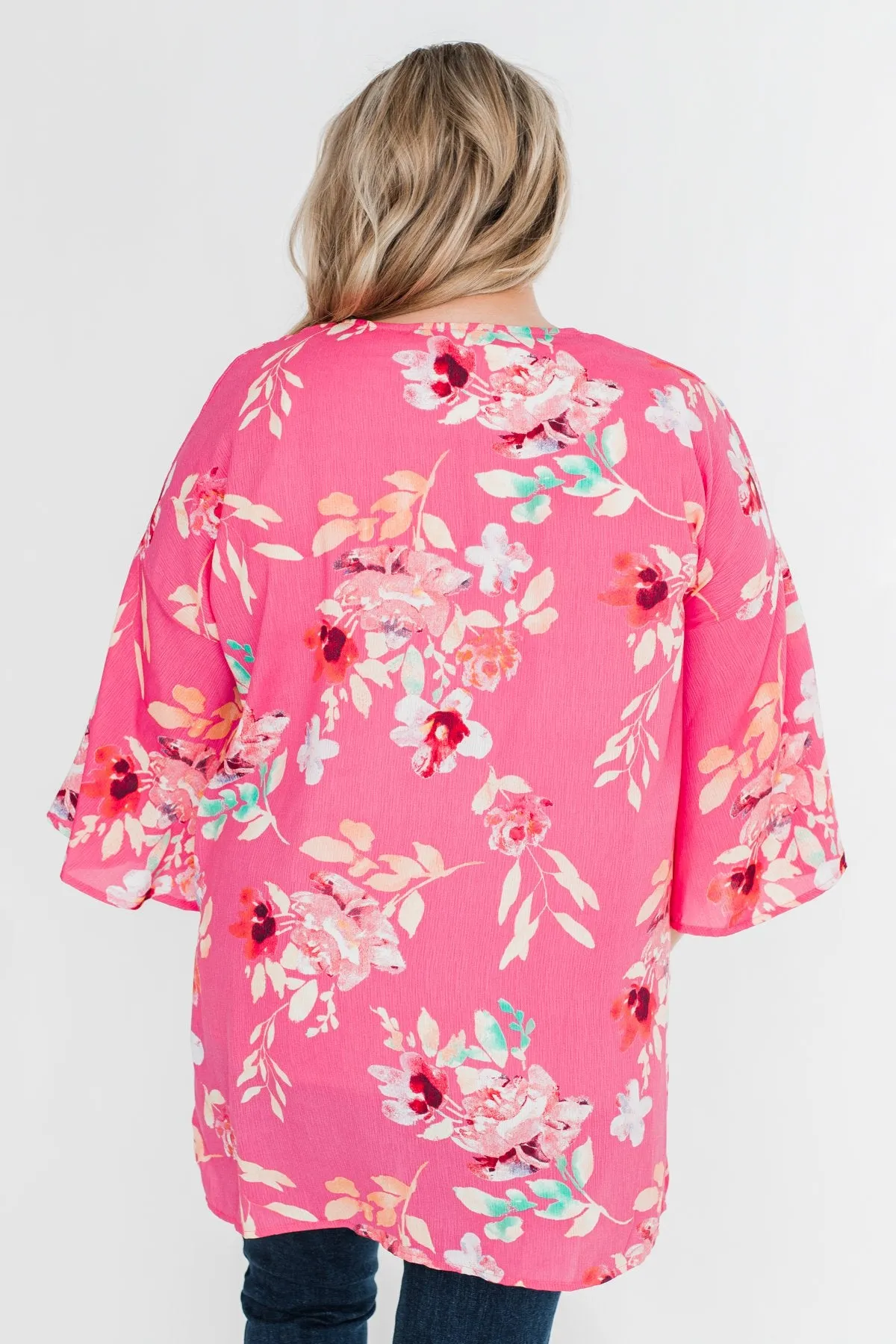 Tell Me About It Floral Kimono- Deep Pink