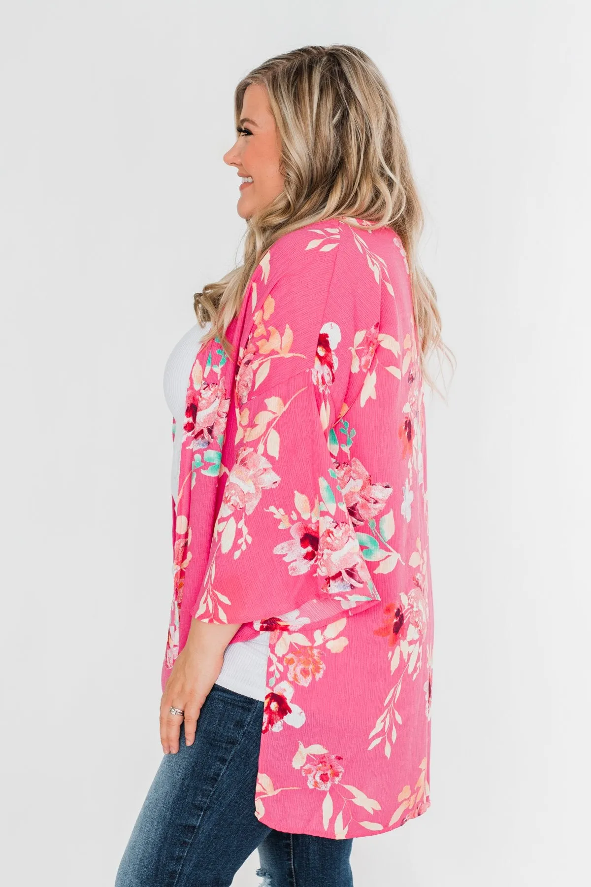 Tell Me About It Floral Kimono- Deep Pink