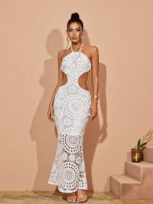 Thea Halterneck Cutout Lace Maxi Dress