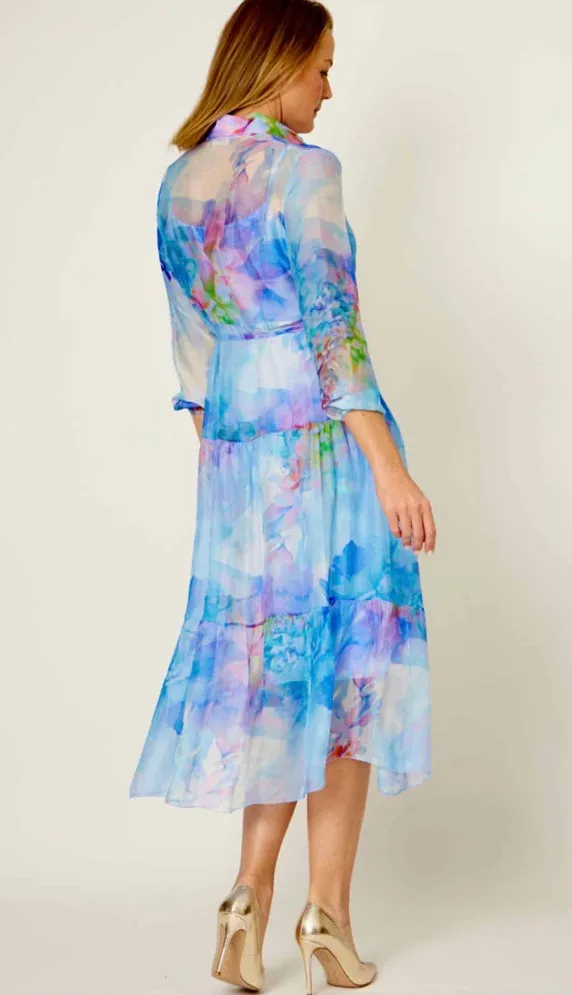 Tiered Silk Button Up Dress